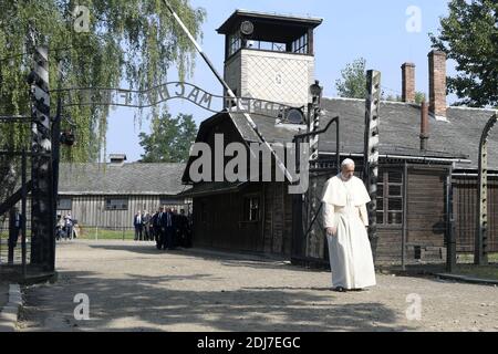 Pope Francis visited the former Nazi German Auschwitz-Birkenau concentration camp in Poland on July 29, 2016 in a historic visit to pay tribute to the more than 1 million people, mostly Jews, who lost their lives there during World War II. Photo by ABACAPRESS.COM Stock Photo