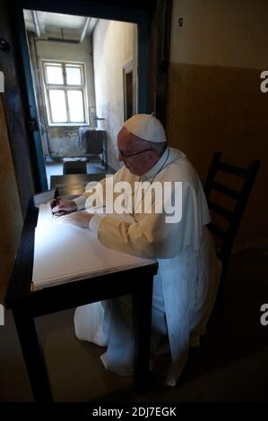 Pope Francis visited the former Nazi German Auschwitz-Birkenau concentration camp in Poland on July 29, 2016 in a historic visit to pay tribute to the more than 1 million people, mostly Jews, who lost their lives there during World War II. Photo by ABACAPRESS.COM Stock Photo