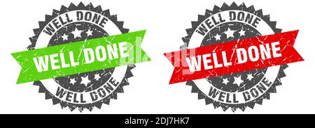 well done grunge stamp set. well done band sign Stock Vector