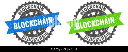 blockchain grunge stamp set. blockchain band sign Stock Vector