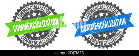 commercialization grunge stamp set. commercialization band sign Stock Vector