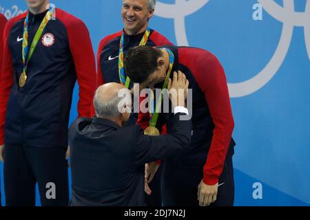 USA's 4X200 m freestyle relay won the gold medal with Michael Phelps winning his 21th Gold medal in the swimming event in Olympic Swimming Pool, Rio, Brasil on August 9th, 2016. Photo by Henri Szwarc/ABACAPRESS.COM Stock Photo