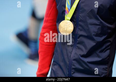 USA's 4X200 m freestyle relay won the gold medal with Michael Phelps winning his 21th Gold medal in the swimming event in Olympic Swimming Pool, Rio, Brasil on August 9th, 2016. Photo by Henri Szwarc/ABACAPRESS.COM Stock Photo