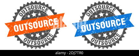 outsource grunge stamp set. outsource band sign Stock Vector