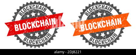 blockchain grunge stamp set. blockchain band sign Stock Vector