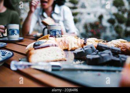 Rosca de reyes or Epiphany cake, Roscon de reyes with traditional mexican chocolate cup Stock Photo