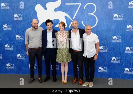 Producer Jordan Horowitz, director Damien Chazelle, actress Emma Stone, producers Fred Berger and Marc Platt attending the 'La La Land' Photocall on the Lido in Venice, Italy as part of the 73rd Mostra, Venice International Film Festival on August 31, 2016. Photo by Aurore Marechal/ABACAPRESS.COM Stock Photo