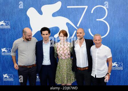 Producer Jordan Horowitz, director Damien Chazelle, actress Emma Stone, producers Fred Berger and Marc Platt attending the 'La La Land' Photocall on the Lido in Venice, Italy as part of the 73rd Mostra, Venice International Film Festival on August 31, 2016. Photo by Aurore Marechal/ABACAPRESS.COM Stock Photo