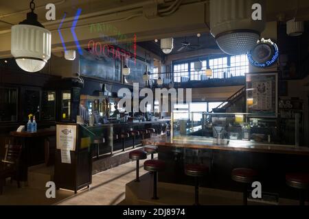 The Athenian Restaurant in Seattle’s Pike Place Market sits empty on Saturday, December 12, 2020. The iconic restaurant made famous in the film “Sleep Stock Photo