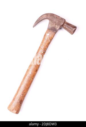 Worn claw hammer isolated on white Stock Photo