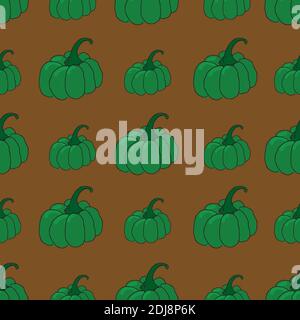 Green peppers in rows on brown background seamless vector repeat surface pattern design Stock Vector