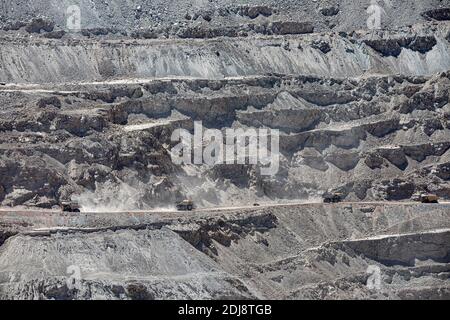 Huge machinery working the Chuquicamata open pit copper mine, the world’s largest by volume, Chile. Stock Photo