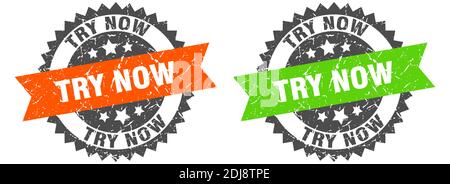 try now grunge stamp set. try now band sign Stock Vector