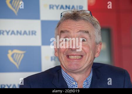 Chief Executive Officer of Irish airline Ryanair Michael O'Leary holds a press conference at Toulouse-Blagnac airport in Toulouse south of France, on September 27, 2016. Blagnac is the 32th French airport hosting the low-cost company aiming to reach 600 000 passengeers/year. O'Leary said Tuesday he believes the UK could still make a Brexit U-turn once it realised it could not stay in Europe's single market while leaving the EU. Photo by Gilles Bouquillon/ABACAPRESS.COM Stock Photo