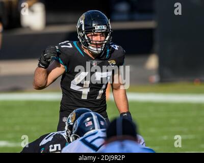 Jacksonville, FL, USA. 13th Dec, 2020. Jacksonville Jaguars middle linebacker Joe Schobert (47) during 2nd half NFL football game between the Tennessee Titans and the Jacksonville Jaguars. Titans defeated Jaguars 30-10 at TIAA Bank Field in Jacksonville, Fl. Romeo T Guzman/CSM/Alamy Live News Stock Photo