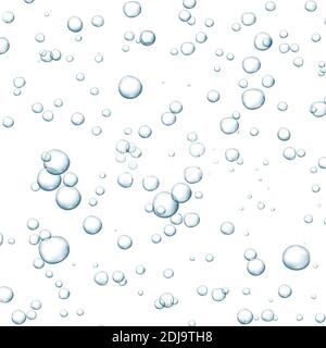Blue fizzy bubbles. Sparkles underwater stream in water, sea, aquarium. Fizzy pop and effervescent drink. Abstract fresh soda bubbles. Vector illustration Stock Vector