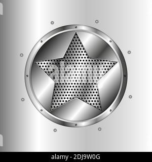 Shiny star metal background with screws on perforated texture.Vector illustration.Eps10 Stock Vector