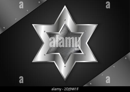 Shiny star metal background with screws on perforated texture.Vector illustration.Eps10 Stock Vector