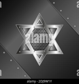 Shiny star metal background with screws on perforated texture.Vector illustration.Eps10 Stock Vector