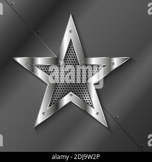 Shiny star metal background with screws on perforated texture.Vector illustration.Eps10 Stock Vector