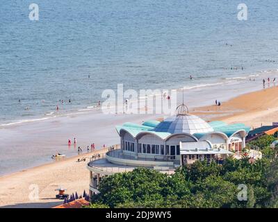 Bai Sau or Back Beach in Vung Tau in the Bang Ria-Vung Tau Province of South Vietnam, with restaurant pavilion on the beach. Stock Photo