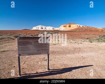 Aboriginal Heritage Act cultural site sign at The Breakaways, Coober Pedy, South Australia Stock Photo