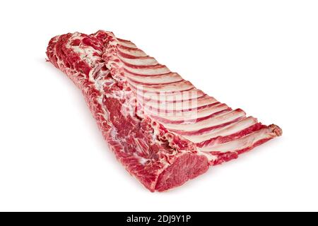 Fresh raw rack of lamb isolated on white background Stock Photo