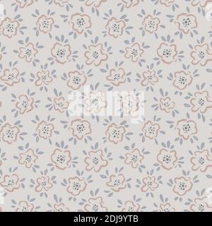 Hand drawn brush flower vector seamless pattern. Stock Vector