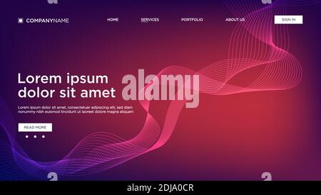 Abstract background website Landing Page. Template for websites, or apps. Modern design. Abstract vector style. line and particles. Curved wavy line, Stock Vector