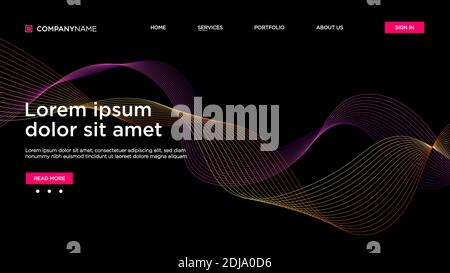 Abstract background website Landing Page. Template for websites, or apps. Modern design. Abstract vector style. line and particles. Curved wavy line, Stock Vector