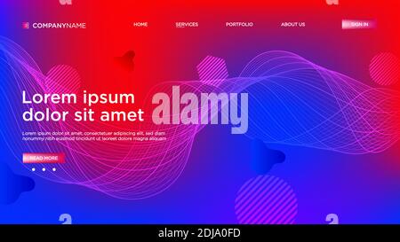 Abstract background website Landing Page. Template for websites, or apps. Modern design. Abstract vector style. line and particles. Curved wavy line, Stock Vector