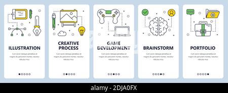 Vector modern thin line graphic illustration concept web banner set Stock Vector
