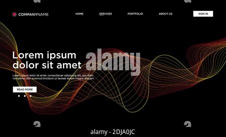 Abstract background website Landing Page. Template for websites, or apps. Modern design. Abstract vector style. line and particles. Curved wavy line, Stock Vector