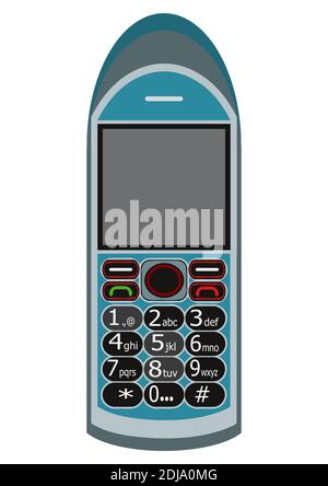 Image of a blue color, 2g keypad mobile phone vector graphic design. Stock Vector