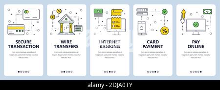 Vector modern thin line secure transactions concept web banner set Stock Vector