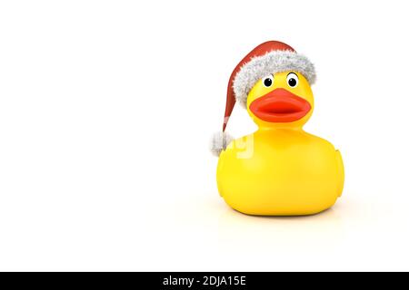 3d rendering of a yellow rubber ducky with a christmas hat Stock Photo