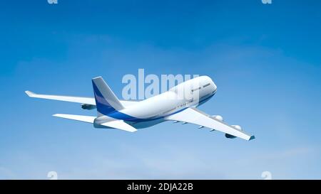 3d illustration of an airplane in the blue sky Stock Photo