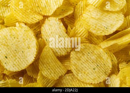close up of Potato chips. chips background Stock Photo