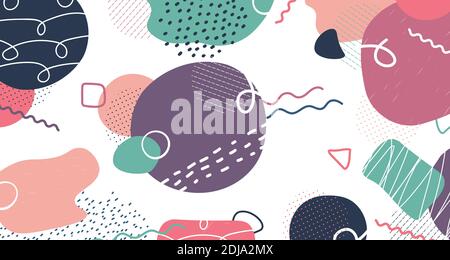 Abstract doodle memphis style of drawing design artwork background. Minimal style of 90s colorful template. illustration vector Stock Vector