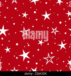 Seamless pattern with stars and snow on red background. Vector illustration. Magic fireworks. Stardust background. Christmas vector ornament. holiday Stock Vector