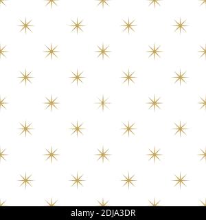 Seamless cute pattern with golden stars or sparkles on white background. Vector illustration. Magic fireworks. Bright Stardust background. Constellati Stock Vector