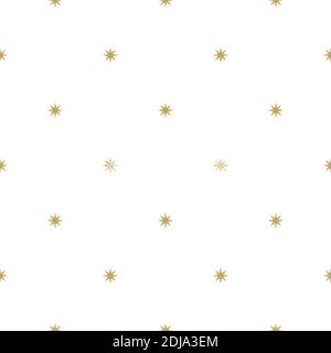 Seamless cute pattern with golden stars or sparkles on white background. Vector illustration. Magic fireworks. Bright Stardust background. Constellati Stock Vector