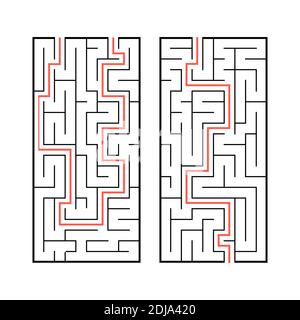 A set of two rectangular labyrinths. Simple flat vector illustration isolated on white background. With the answer Stock Vector