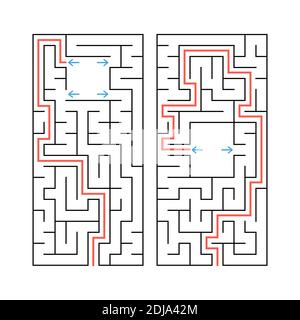 A set of two rectangular labyrinths. Simple flat vector illustration isolated on white background. With the answer Stock Vector