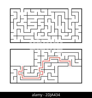 A set of two rectangular labyrinths. Simple flat vector illustration isolated on white background. With the answer Stock Vector