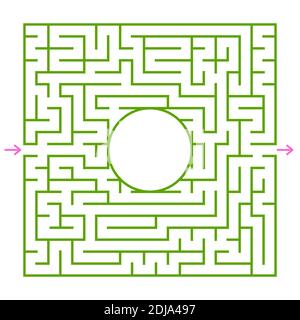 A square labyrinth with a circular center. Vector illustration isolated on white background. With a place for your image Stock Vector