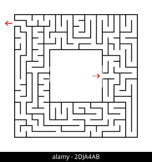 A square labyrinth. Find the way out from the center. Simple flat vector illustration isolated on white background. With a place for your image Stock Vector