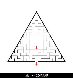 Triangular labyrinth with an input and an exit. Simple flat vector illustration isolated on white background. With a place for your image. Stock Vector