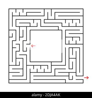 A square labyrinth. Find the way out from the center. Simple flat vector illustration isolated on white background. With a place for your image Stock Vector