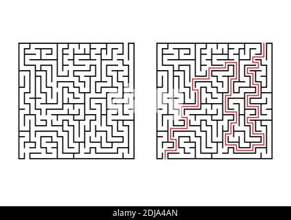Abstract square maze. Simple flat vector illustration isolated on white background. With the answer Stock Vector